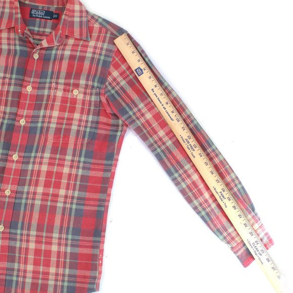 VTG Polo Ralph Lauren Shirt Cotton  Flannel Plaid Button Up Long Slv Men's Small - Picture 9 of 16